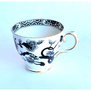 Tuscan Fine English Bone China Tea Cup w/ Black Flowers